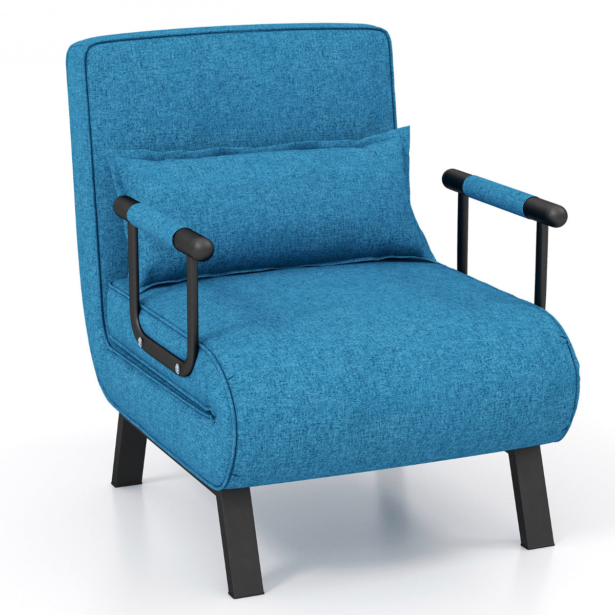 Sofá Cama Convertível Dobrável Poltrona de Dormir Individual Encosto Ajustável Almofada Removível Azul