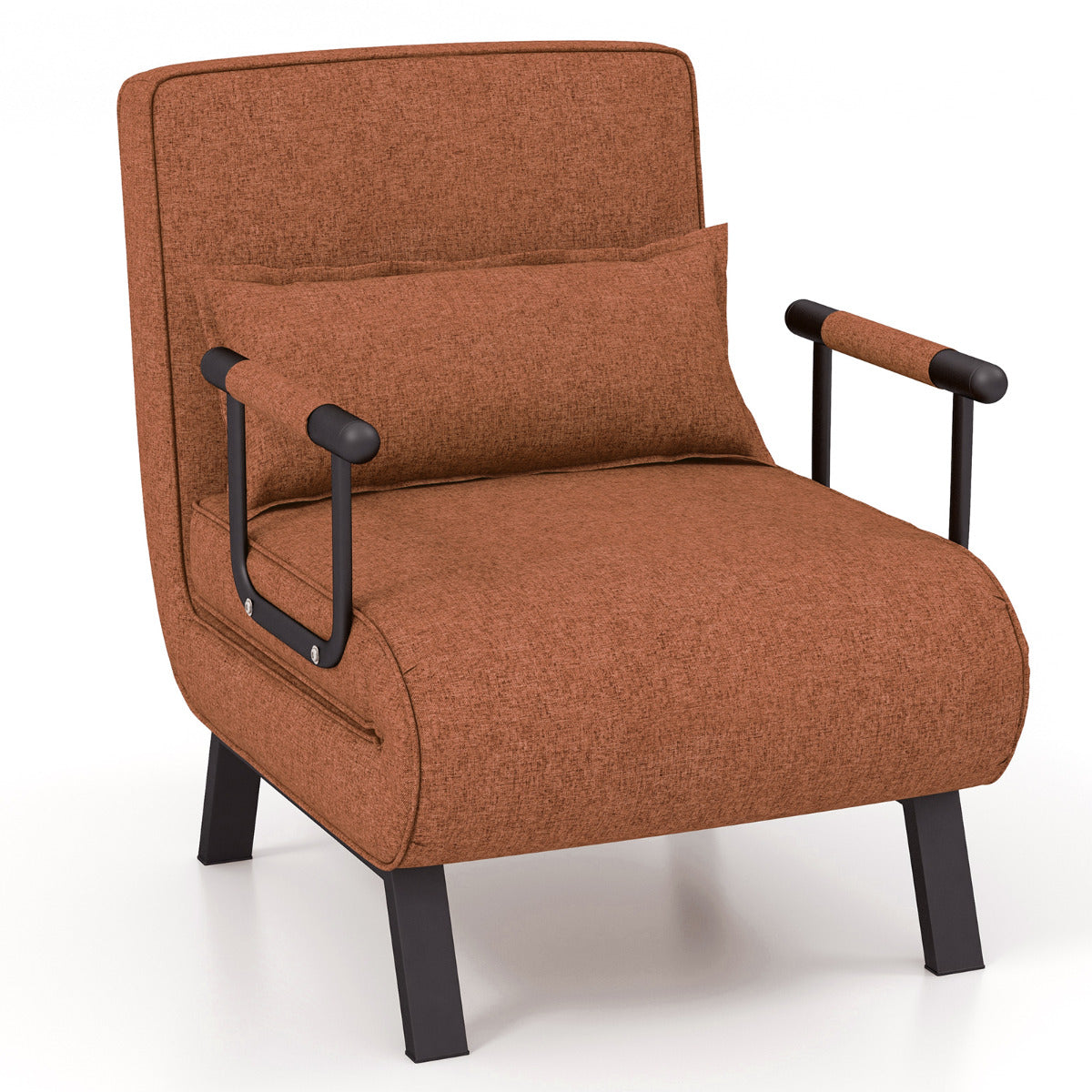 Sofá Cama Convertível Plegável Poltrona de Dormir Individual Encosto Ajustável Almofada Removível Estofada para Casa Escritório Café