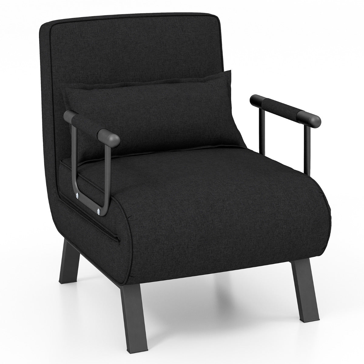 Sofá Cama Conversível Dobrável Poltrona de Dormir Individual Encosto Ajustável Almofada Removível Estofada para Casa Escritório Preto