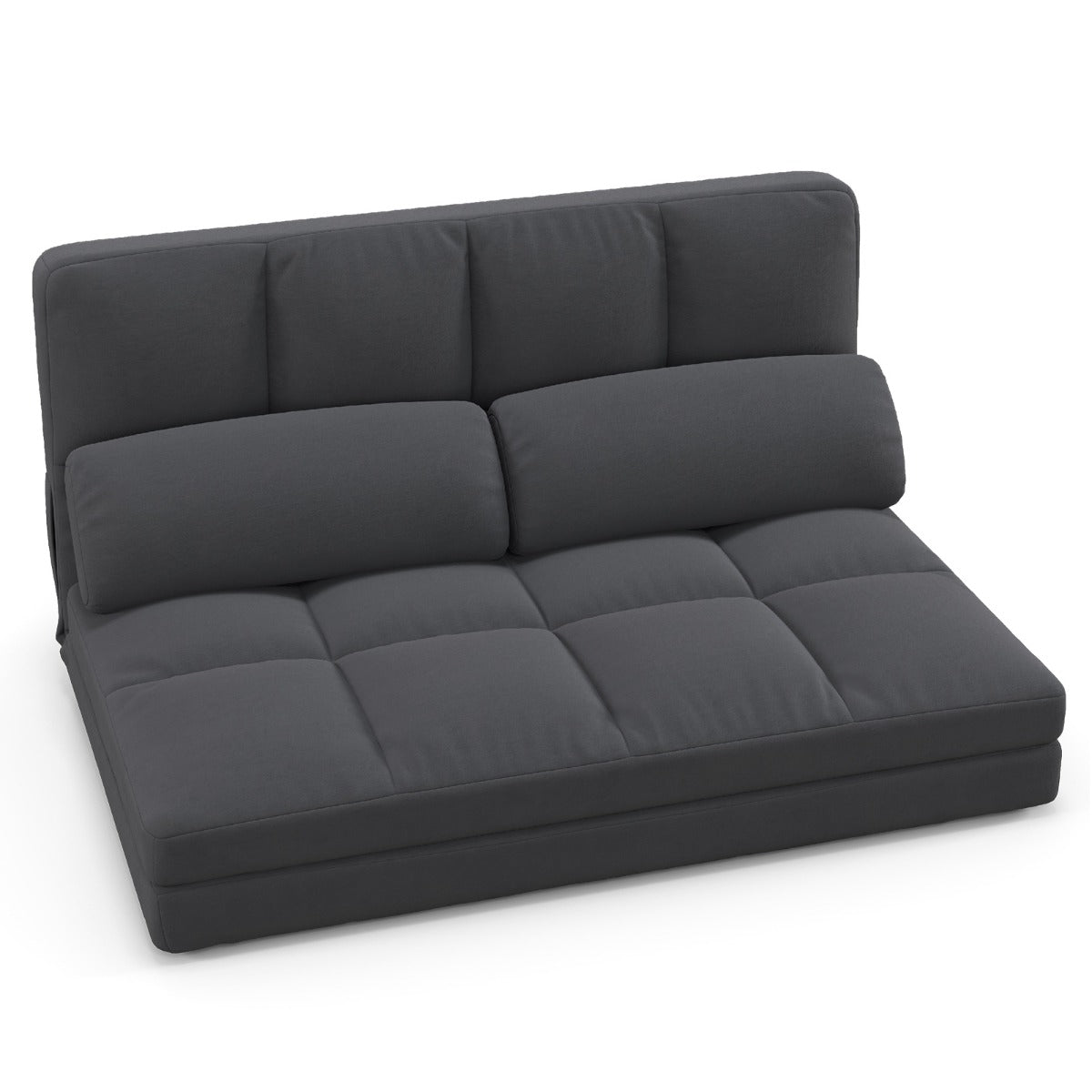 Sofá Cama Dobrável de 2 Lugares com Encosto Ajustável em 6 Posições Capa de Veludo e 2 Almofadas para Quarto Cinzento Escuro