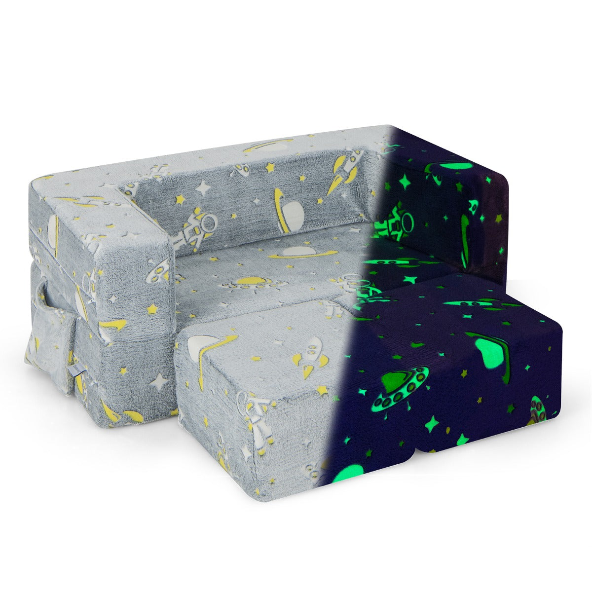 Sofá Infantil Dobrável com Otomanas – 107 x 52 x 41,5 cm – Cinzento – Material Têxtil