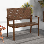 Banco de Jardim Exterior – 108 x 57 x 101 cm – Natural – Madeira de Borracha e Couro PU