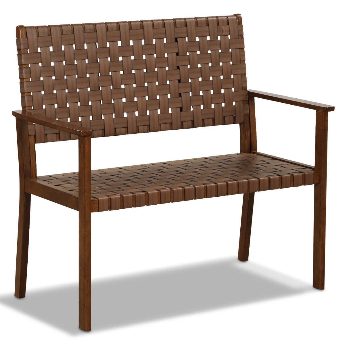 Banco de Jardim Exterior – 108 x 57 x 101 cm – Natural – Madeira de Borracha e Couro PU
