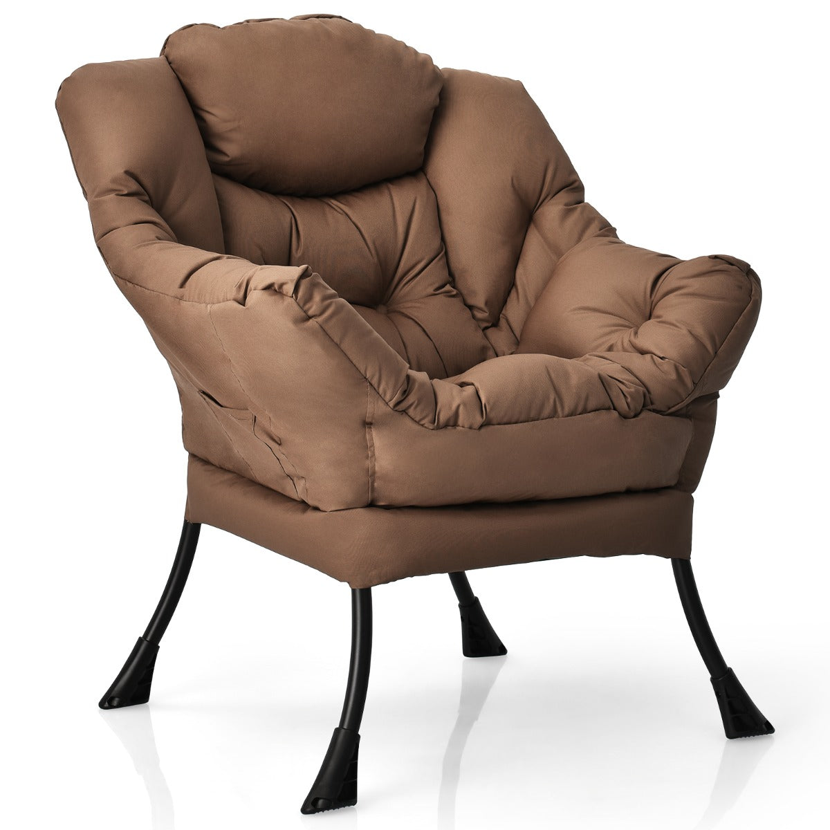 Cadeira Relax em Tecido de Poliéster Moderna com Estrutura em Metal Estofada com Bolso Lateral 75 x 81 x 94,5 cm - Castanho