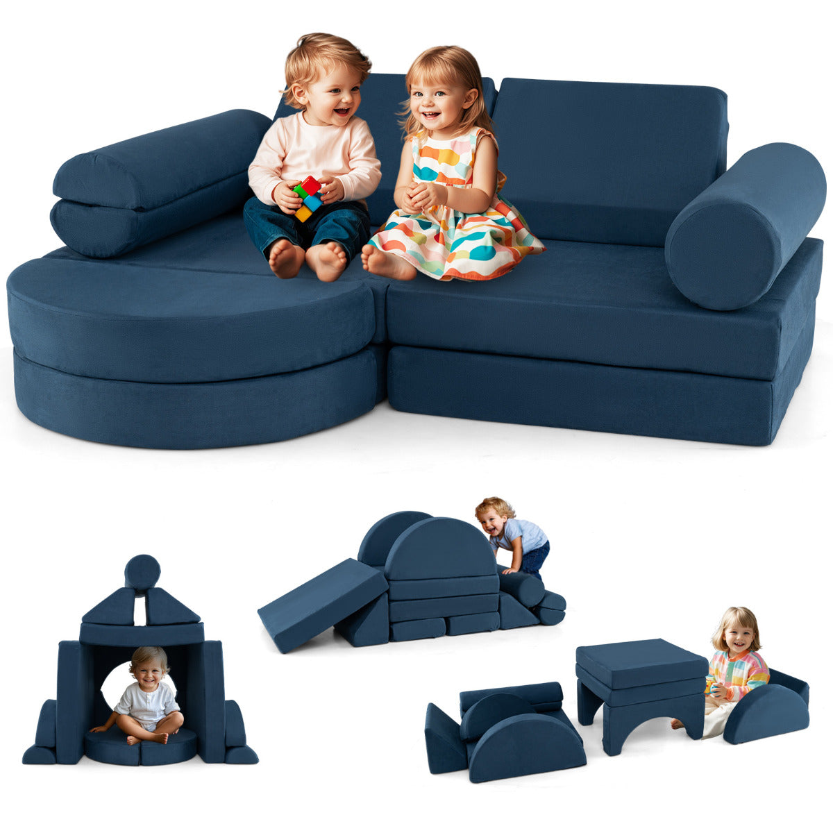 Sofá Modular Infantil – 13 Peças – Azul Marinho – Espuma