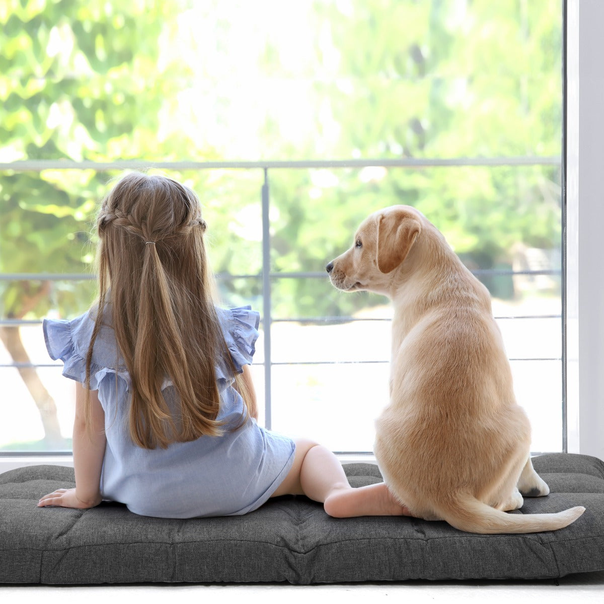 Cadeira de chão ajustável – Cinzento – algodão e linho