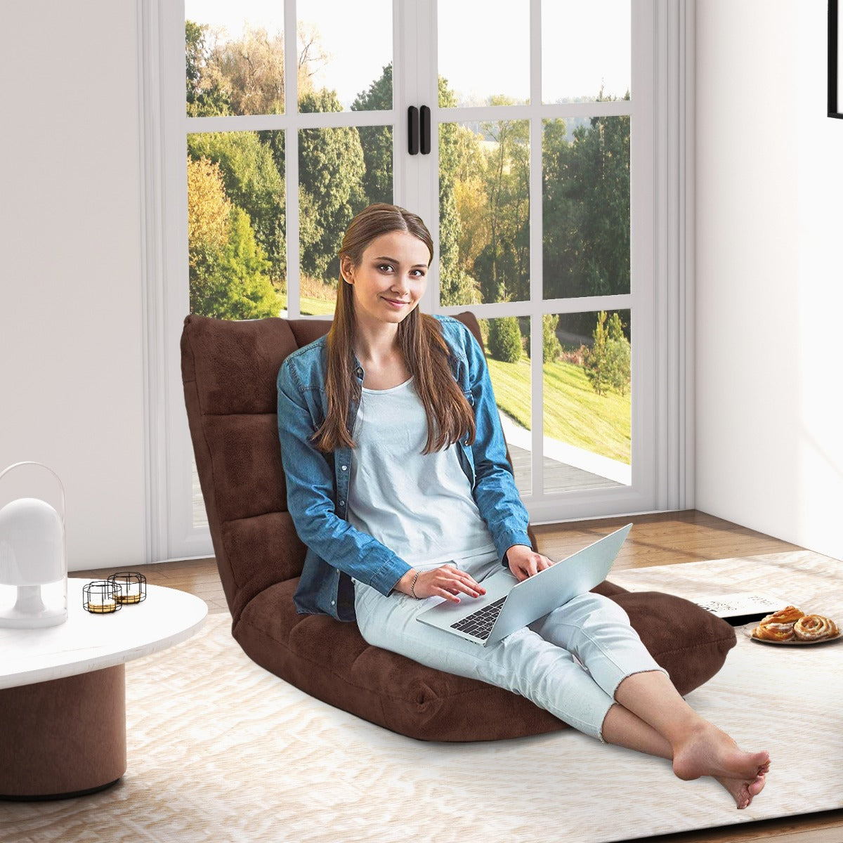 Sofá Relaxante - Sofá Dobrável com Encosto Ajustável em 14 Posições para Quarto Sala 105 x 56 x 15 cm Café
