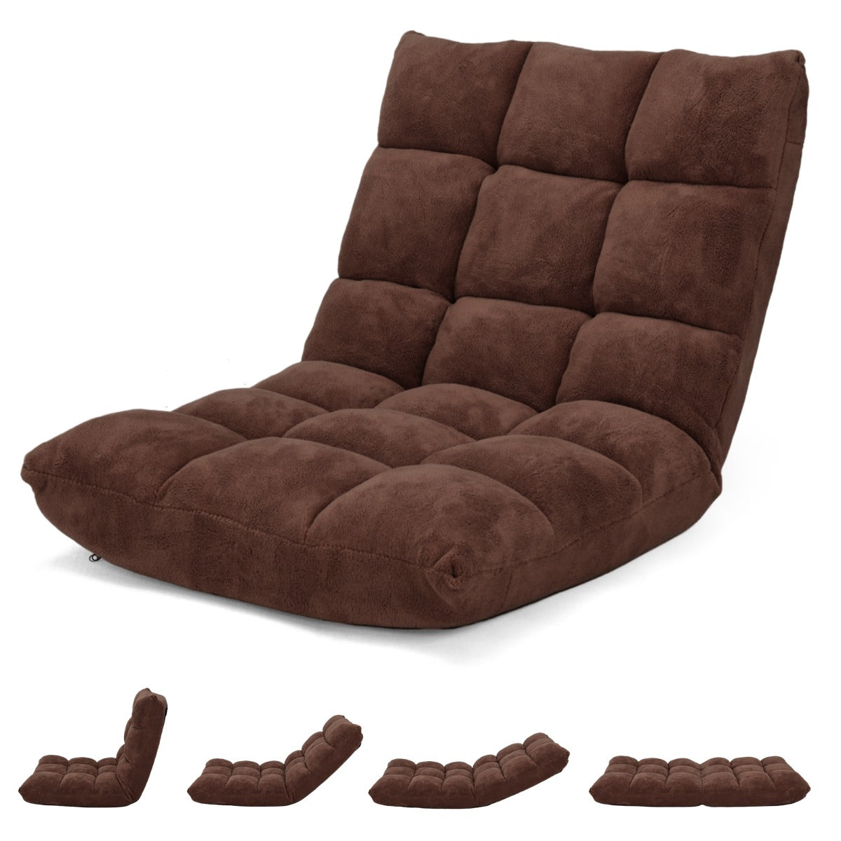 Sofá Relaxante - Sofá Dobrável com Encosto Ajustável em 14 Posições para Quarto Sala 105 x 56 x 15 cm Café