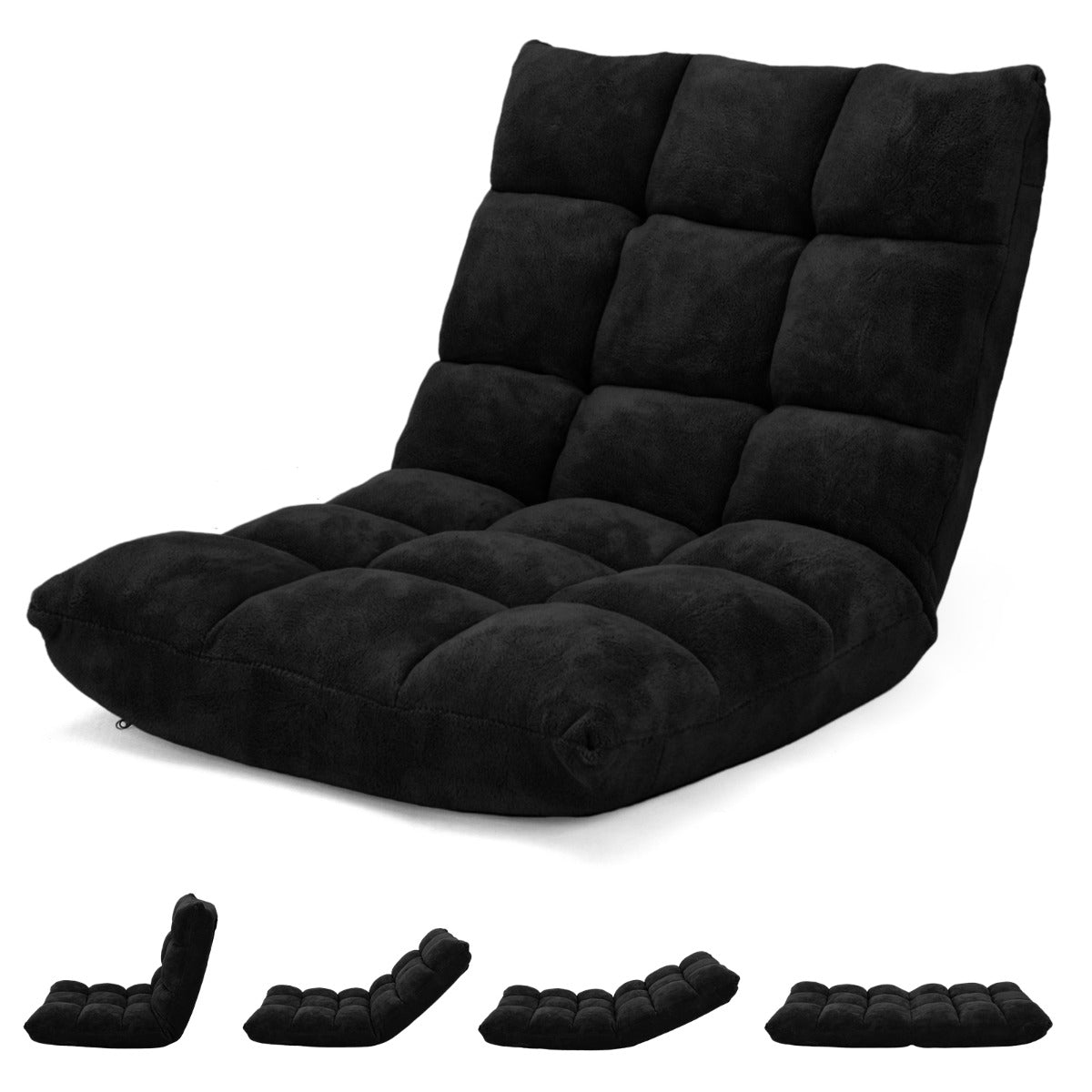 Sofá Relaxante Sofá Dobrável Encosto Ajustável 14 Posições Cadeira de Quarto Sala 105 x 56 x 15 cm Preto
