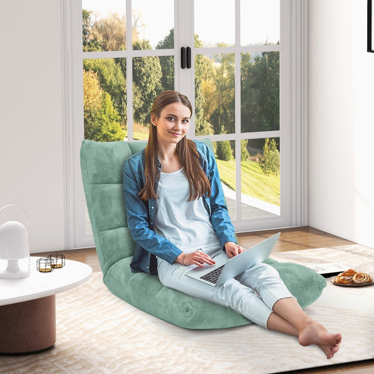 Sofá Preguiçoso – Verde – Espuma, Microfibra, Aço