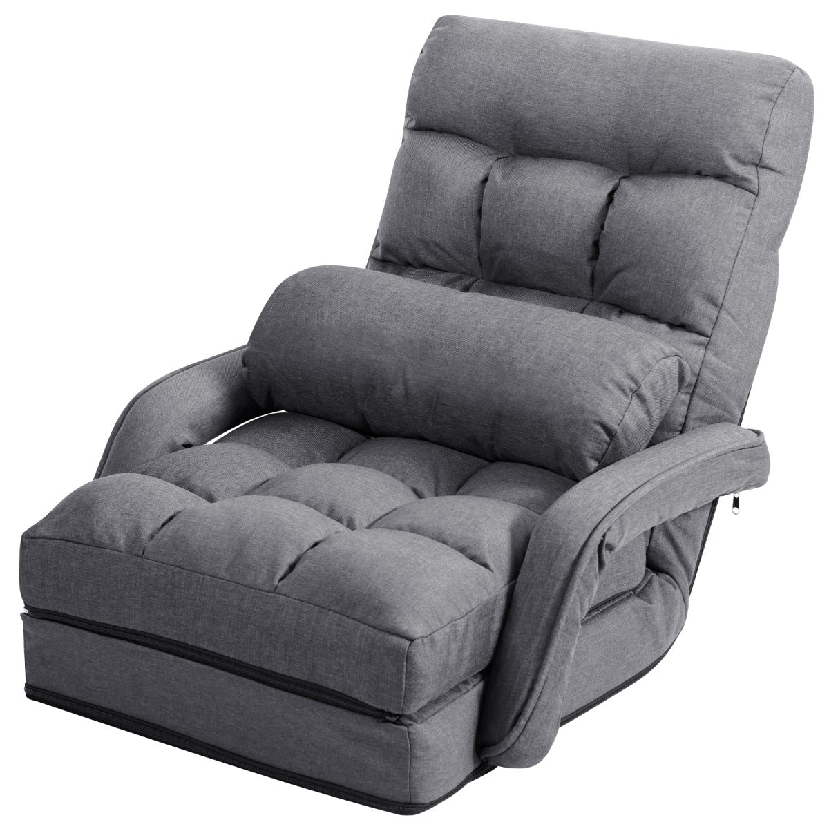 Sofá Preguiçoso Chaise Individual com Almofada Cadeira Multifuncional Cama Dobrável para Quarto Sala Varanda 67 x 65 x 72 cm Cinzento