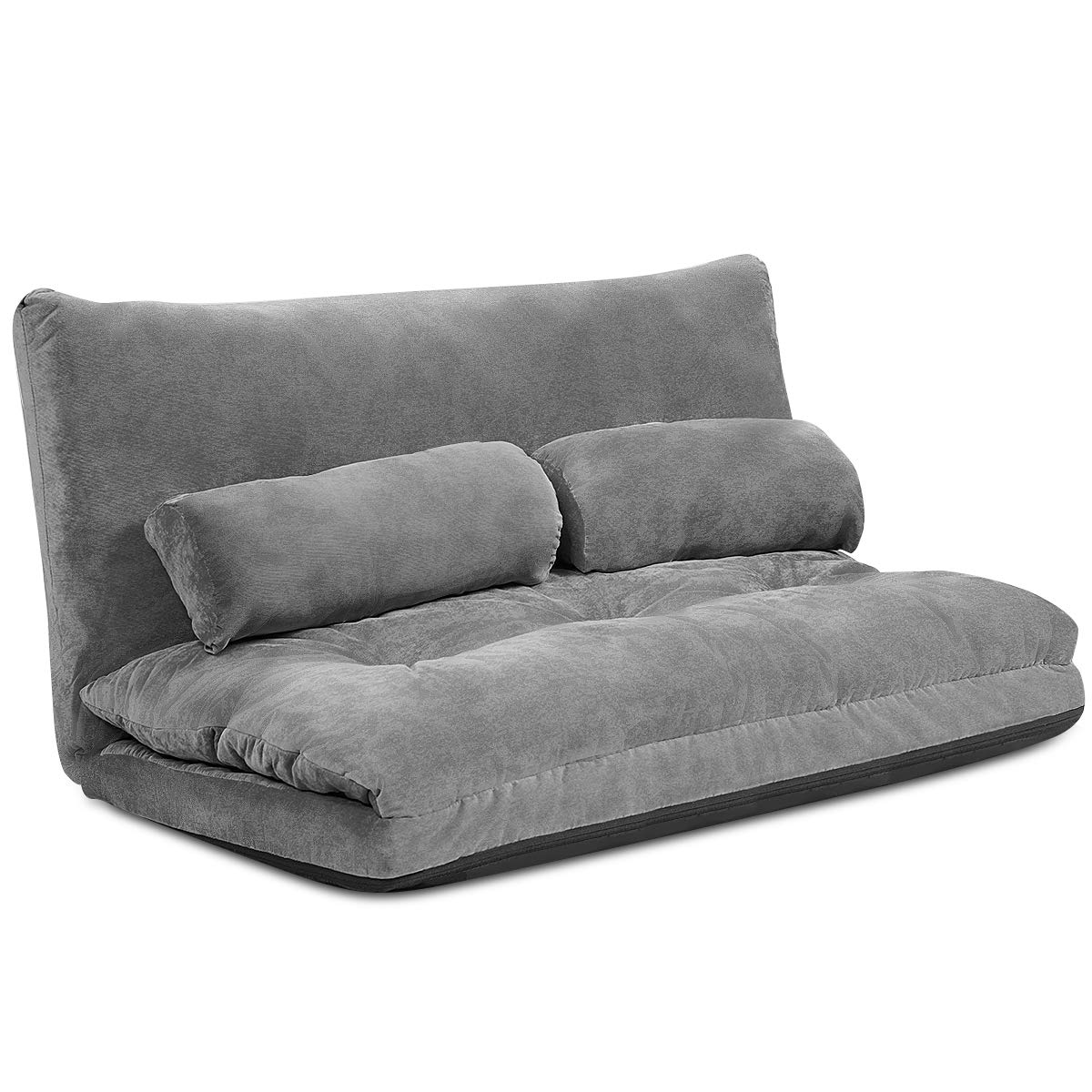 Sofá Cama Rebatível 3 em 1 com Encosto Ajustável e 2 Almofadas em Camurça para Quarto Sala Varanda 173 x 156 x 24 cm Cinzento