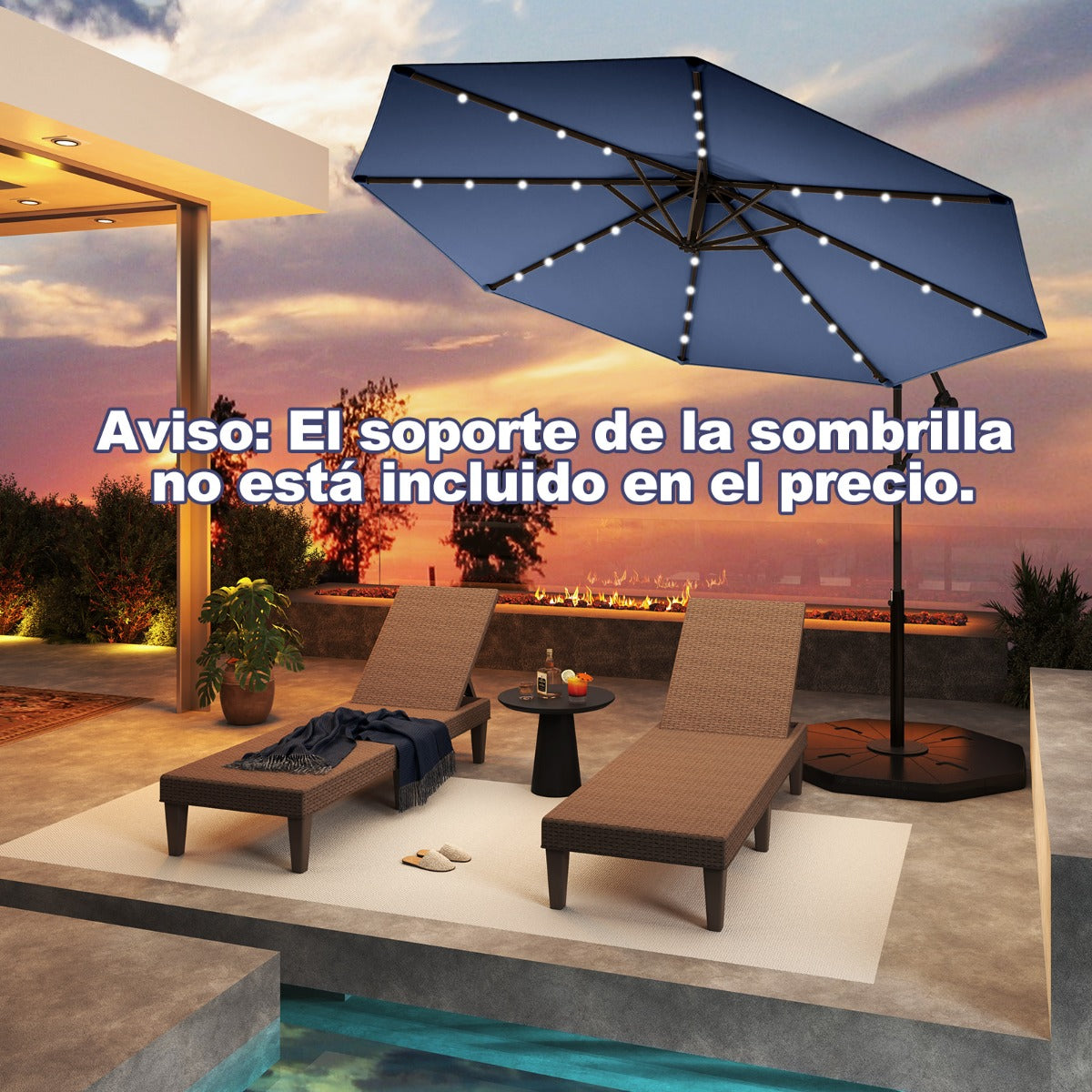 Guarda-Sol de Exterior com Rotação de 360° e 32 Luzes LED - Azul Marino