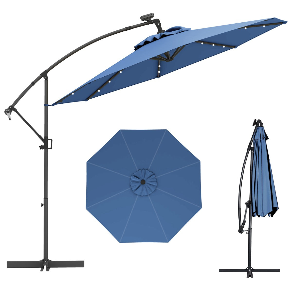 Guarda-Sol de Exterior com Rotação de 360° e 32 Luzes LED - Azul