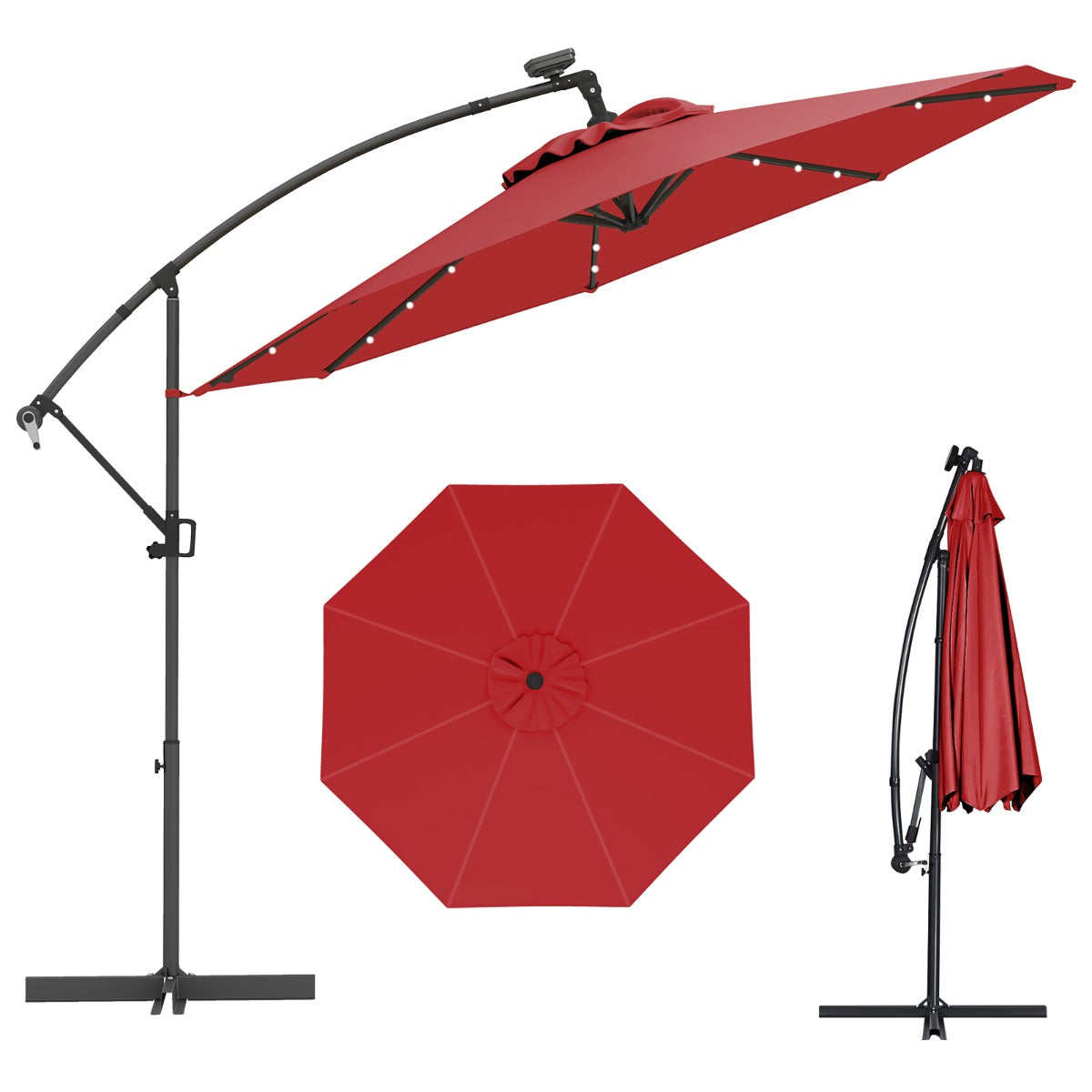 Guarda-Sol de Exterior com Rotação de 360° e 32 Luzes LED - Vermelho
