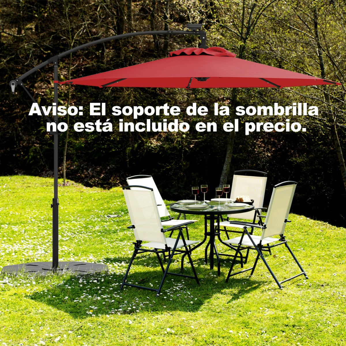 Guarda-Sol de Exterior com Rotação de 360° e 32 Luzes LED - Vermelho