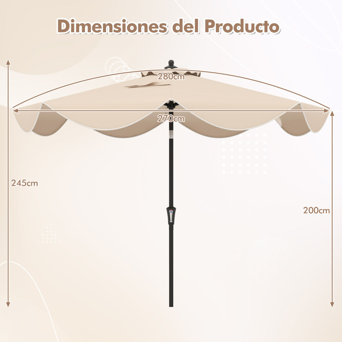 Guarda-Sol de Pátio – 280 cm – Bege – Poliester