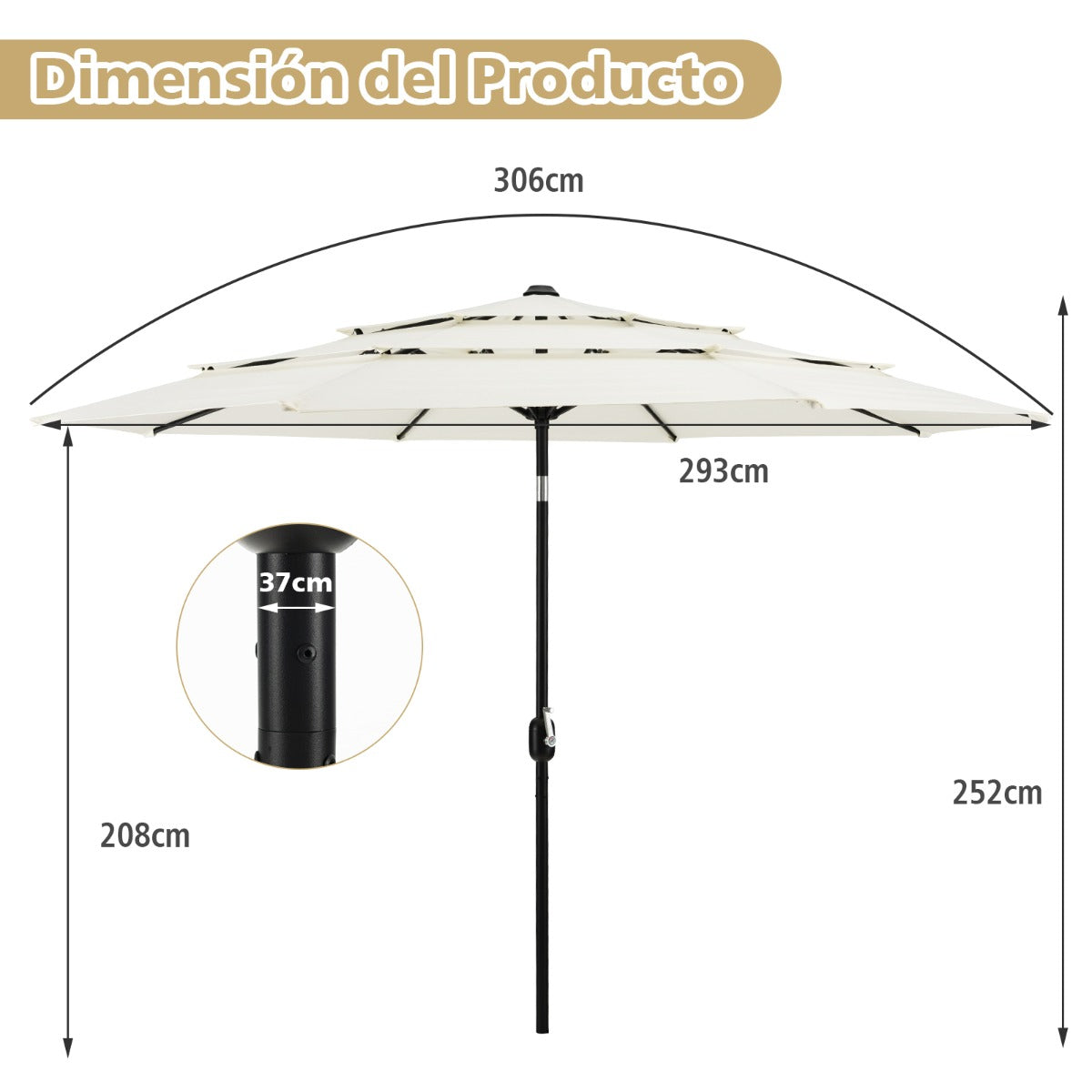 Guarda-Sol de 3 Capas – 3 m – Bege – Poliéster
