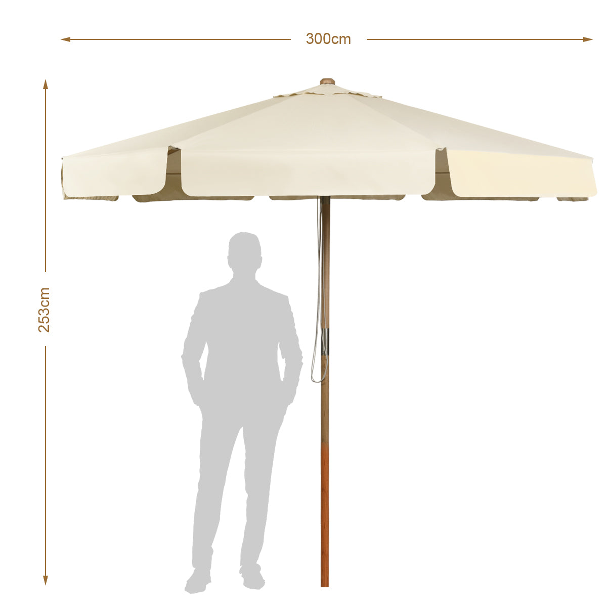 Sombrinha de Madeira – 300 cm – Bege – Poliéster