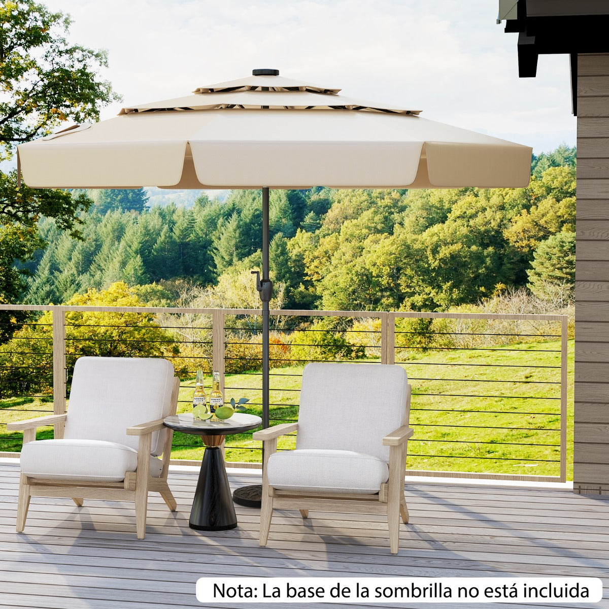 Guarda-Sol de Pátio Solar de 300 cm com 32 Luzes LED e Ventilação Superior de 3 Níveis - Bege