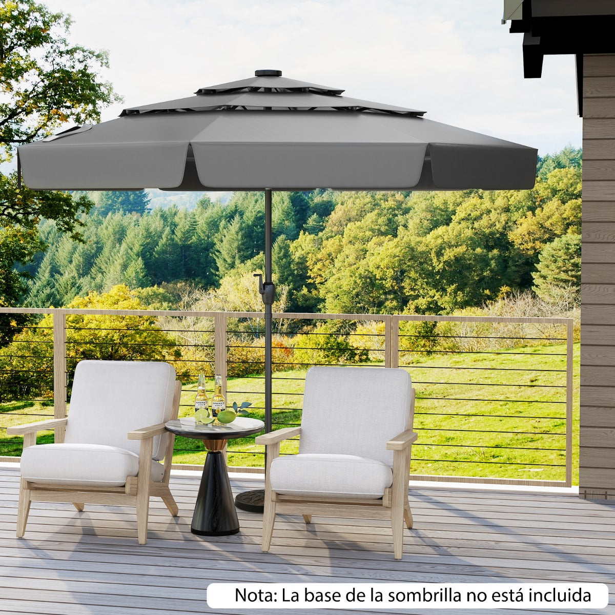 Guarda-Sol de Pátio Solar com 300 cm e 32 Luzes LED - Cinzento