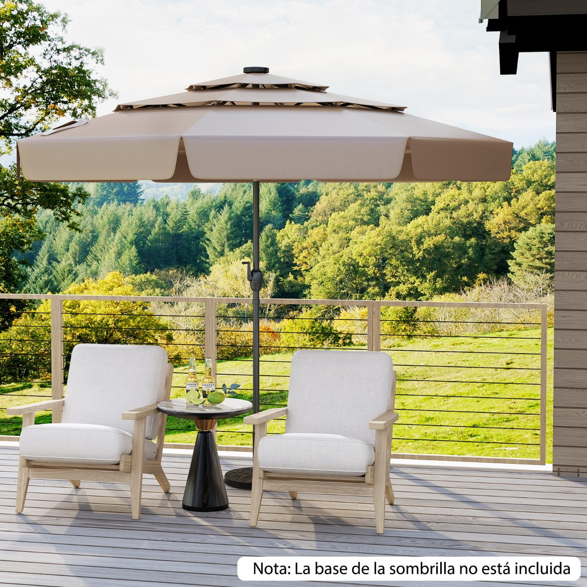 Guarda-Sol de Pátio Solar de 300 cm com 32 Luzes LED e Ventilação Superior de 3 Níveis - Castanho