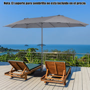 Sombrinha de Praia Dupla Face 4,7 x 2,8 m Grande Guarda-Sol com Manivela sem Base Estrutura de 12 Varetas para Jardim Piscina Pátio Cinzenta