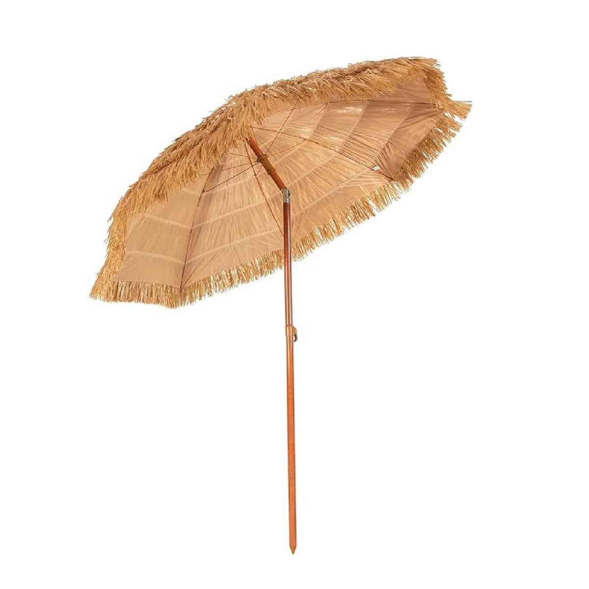 Sombrinha de Praia 200 cm de Palha PP Sombrinha Inclinável com 8 Varetas e Haste Dobrável Guarda-Sol para Exterior Sem Base