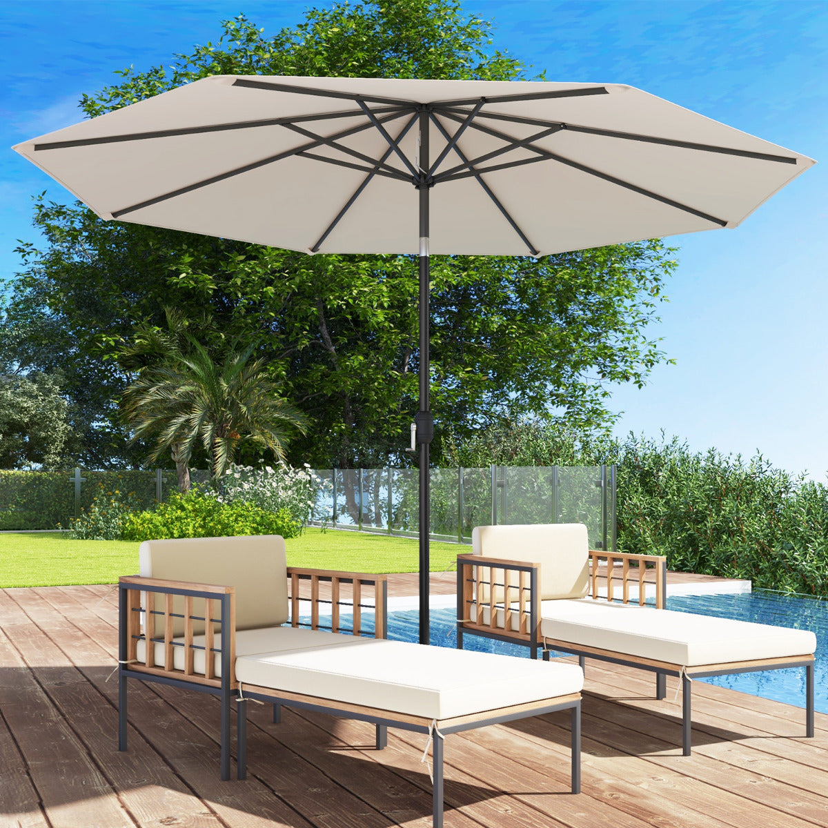 Guarda-Sol de Jardim com Manivela de 3m Bege