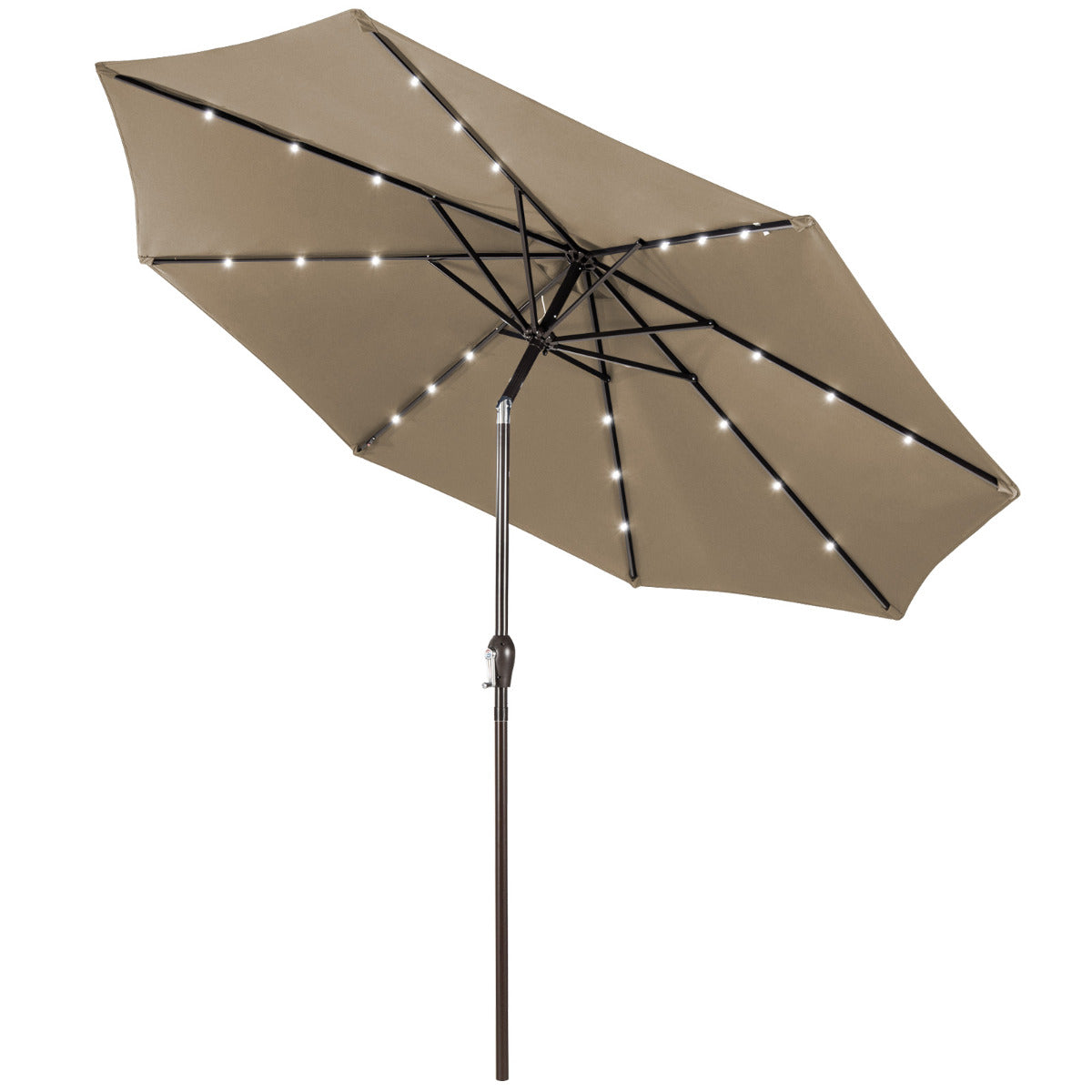Guarda-Sol Solar LED 3M para Praia Dobrável para Jardim e Varanda Castanho