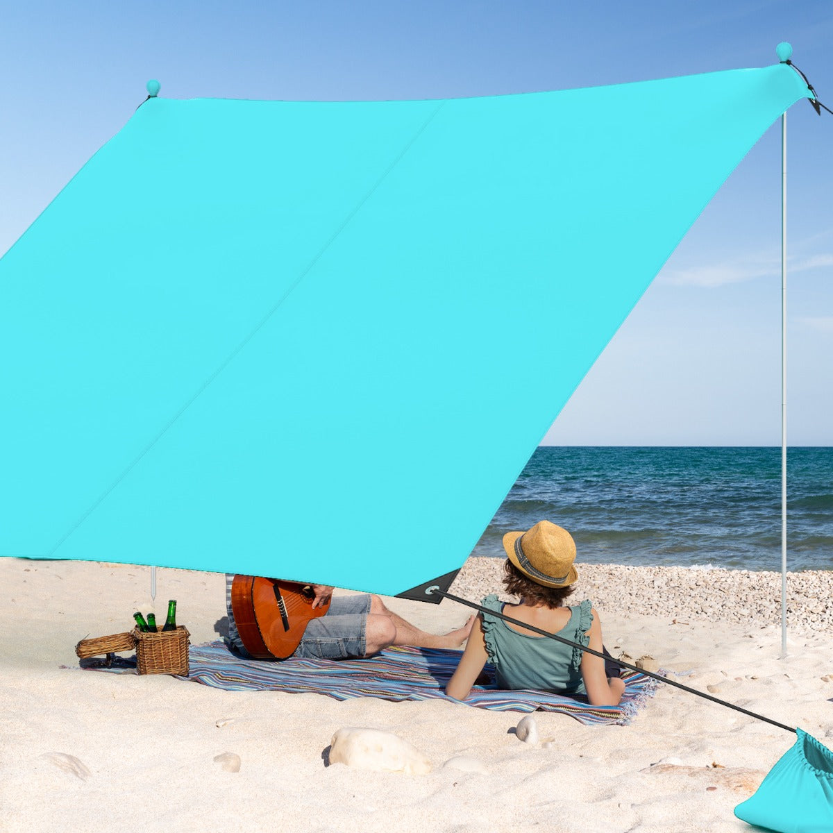 Toldo de Praia Portátil para 4-6 Pessoas de 2 m com 2 Postes e 4 Bolsas de Areia Verde