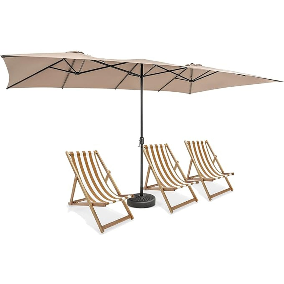 Guarda-Sol Dupla 426x265cm Grande com Manivela Proteção Solar UV e Teto de Ventilação Guarda-sol para Jardim Praia Café