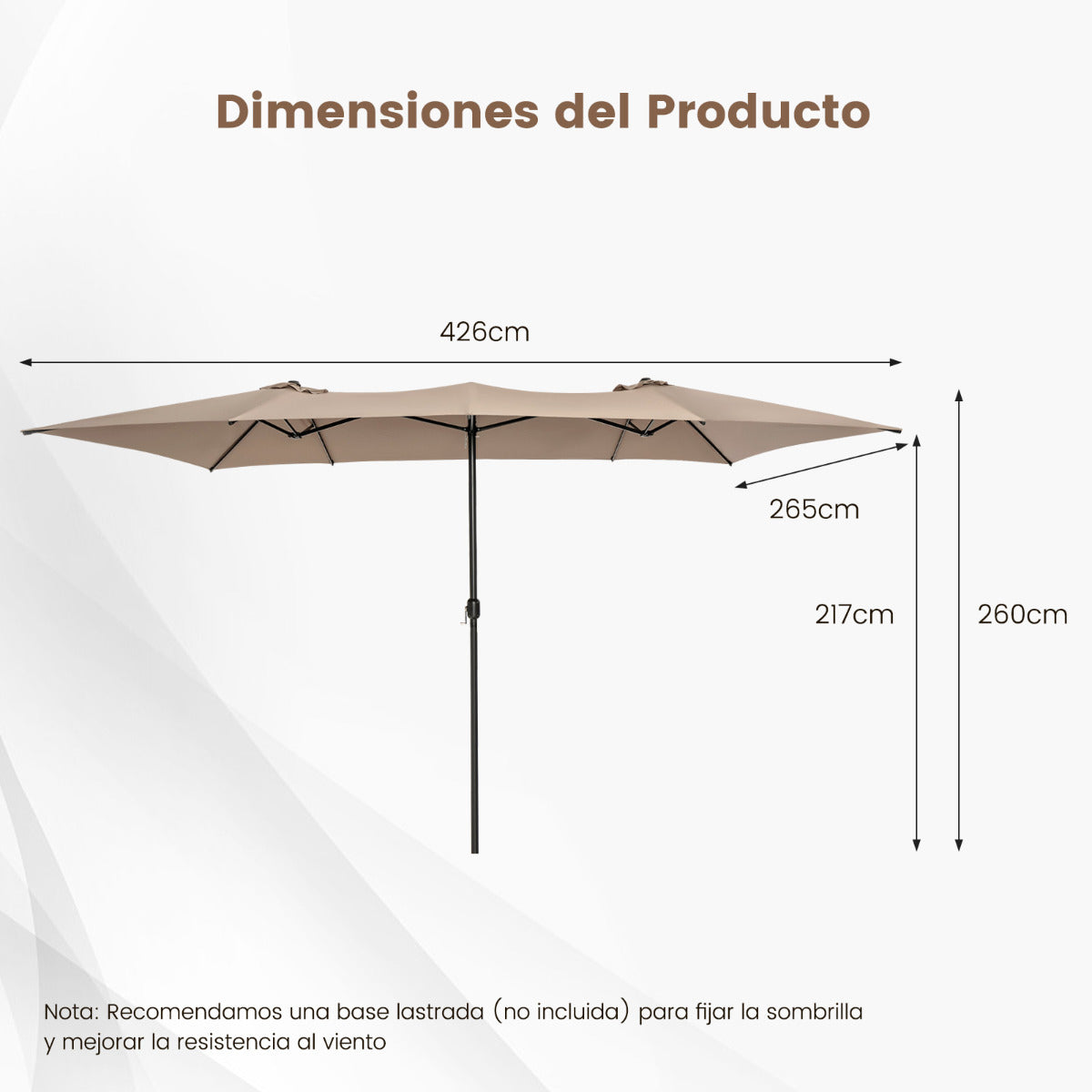 Guarda-Sol Dupla de Pátio 4,26 x 2,6 m com Manivela e Parte Superior Ventilada - Café