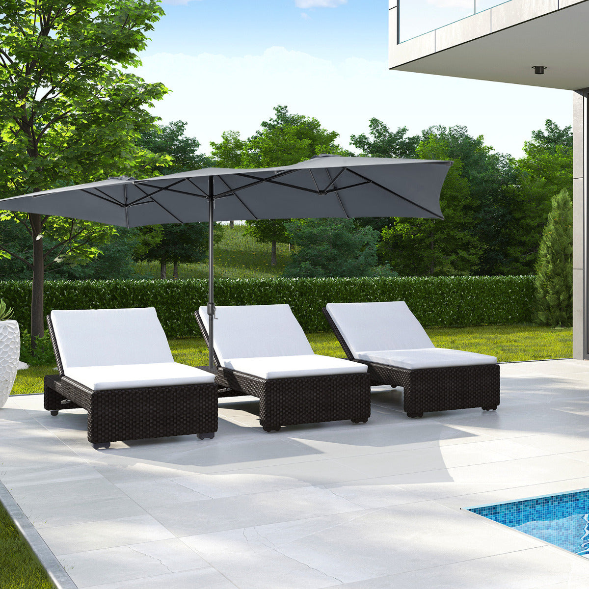 Guarda-Sol de Pátio Dupla 4,26 x 2,6 m – Cinzento – Poliester