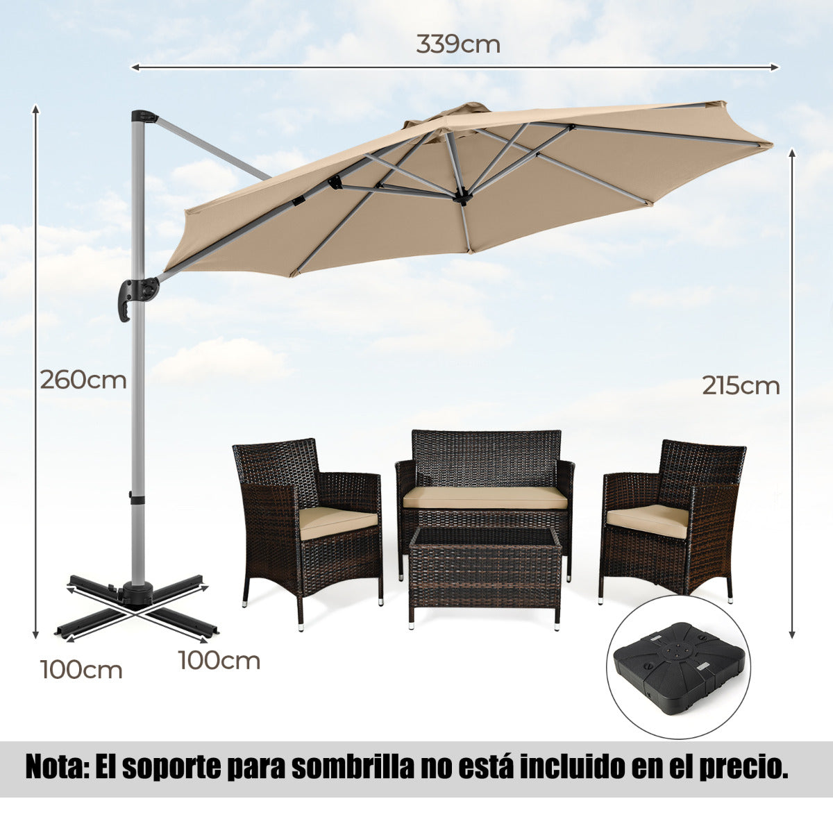 Guarda-Sol Redonda de Alumínio – 339 cm – Bege
