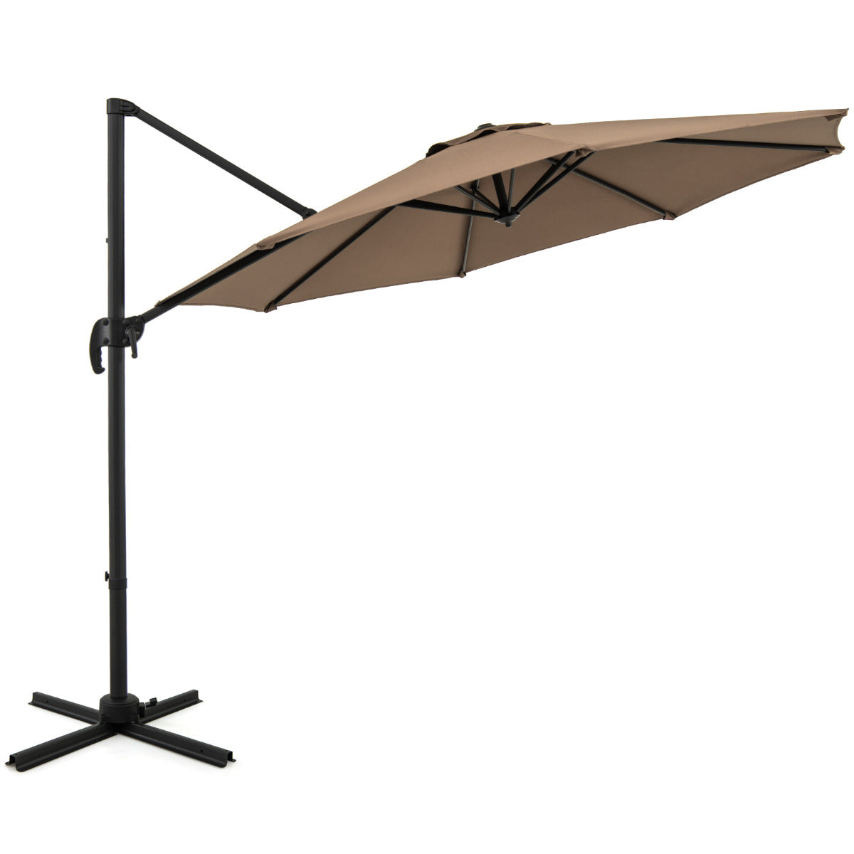 Guarda-Sol Redonda para Pátio Exterior 294 x 247 cm com Rotação de 360° e Base Cruzada 5 Inclinações Ajustáveis - Marrão