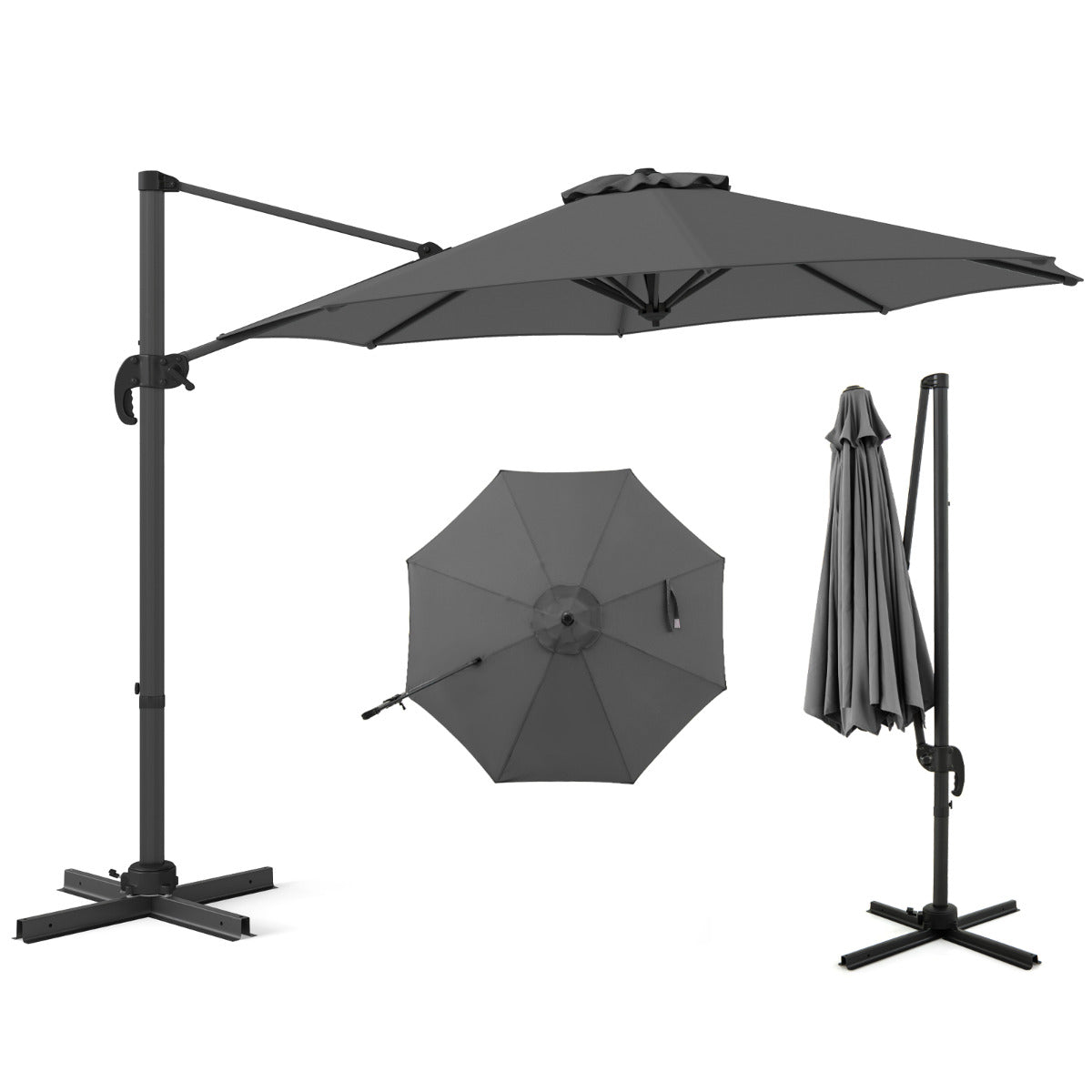 Guarda-Sol Redonda para Pátio Exterior 294 x 247 cm com Rotação de 360° - Cinza
