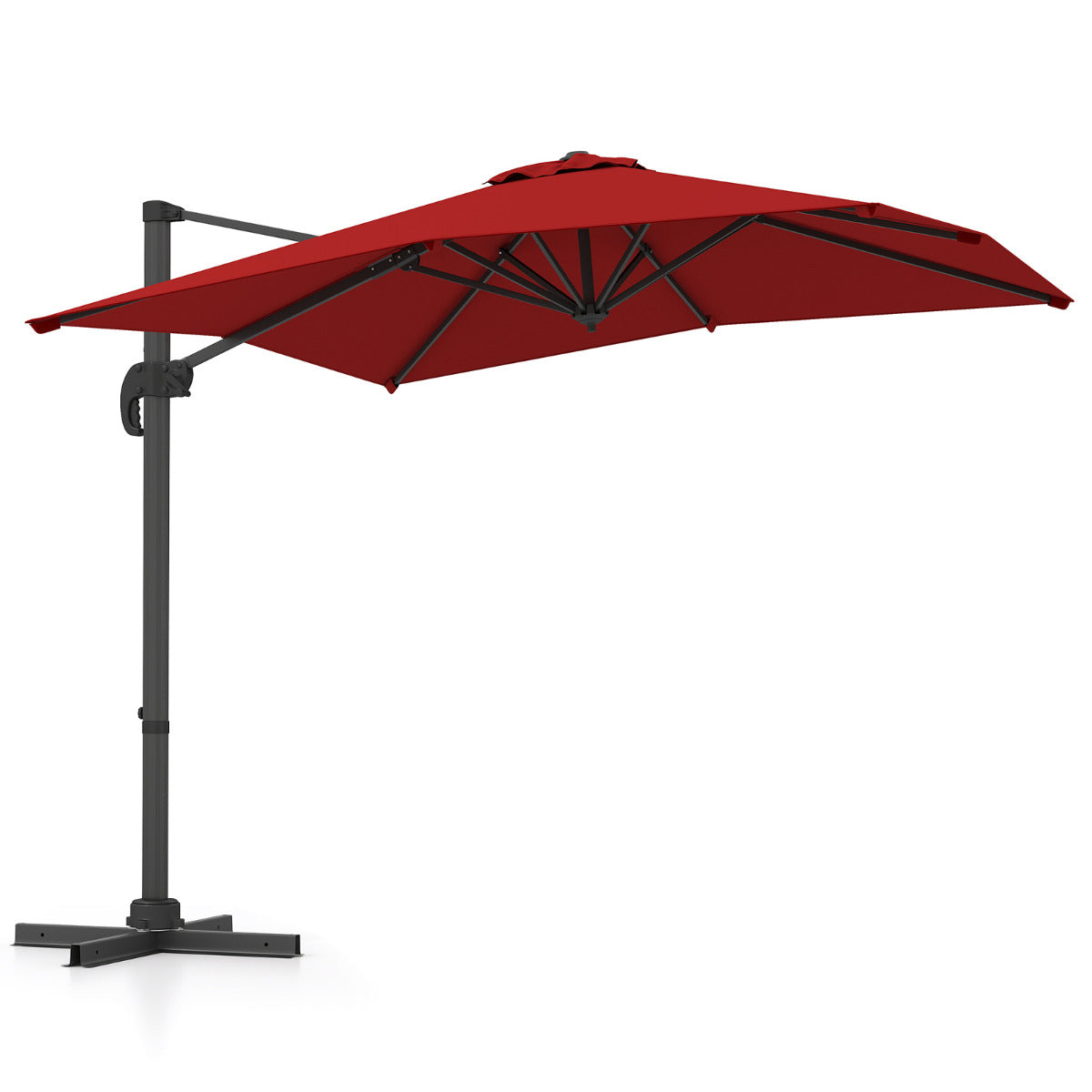 Guarda-Sol de Exterior com Base em Cruz – 245 x 243 x 237 cm – Vermelho – Tecido de Poliéster, Metal, Alumínio