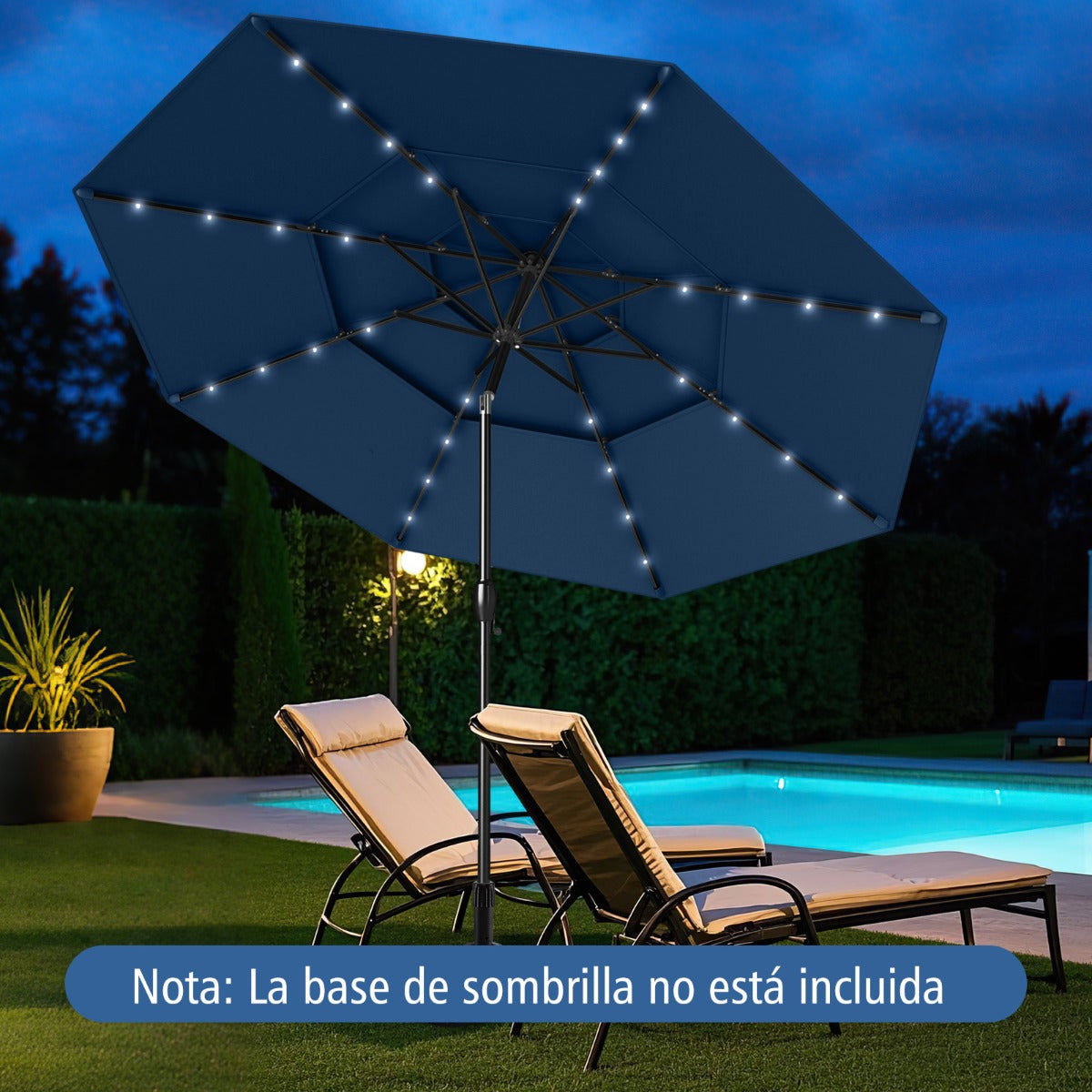 Guarda-Sol Solar para Pátio de 313 cm com 32 Luzes LED - Azul Marinho