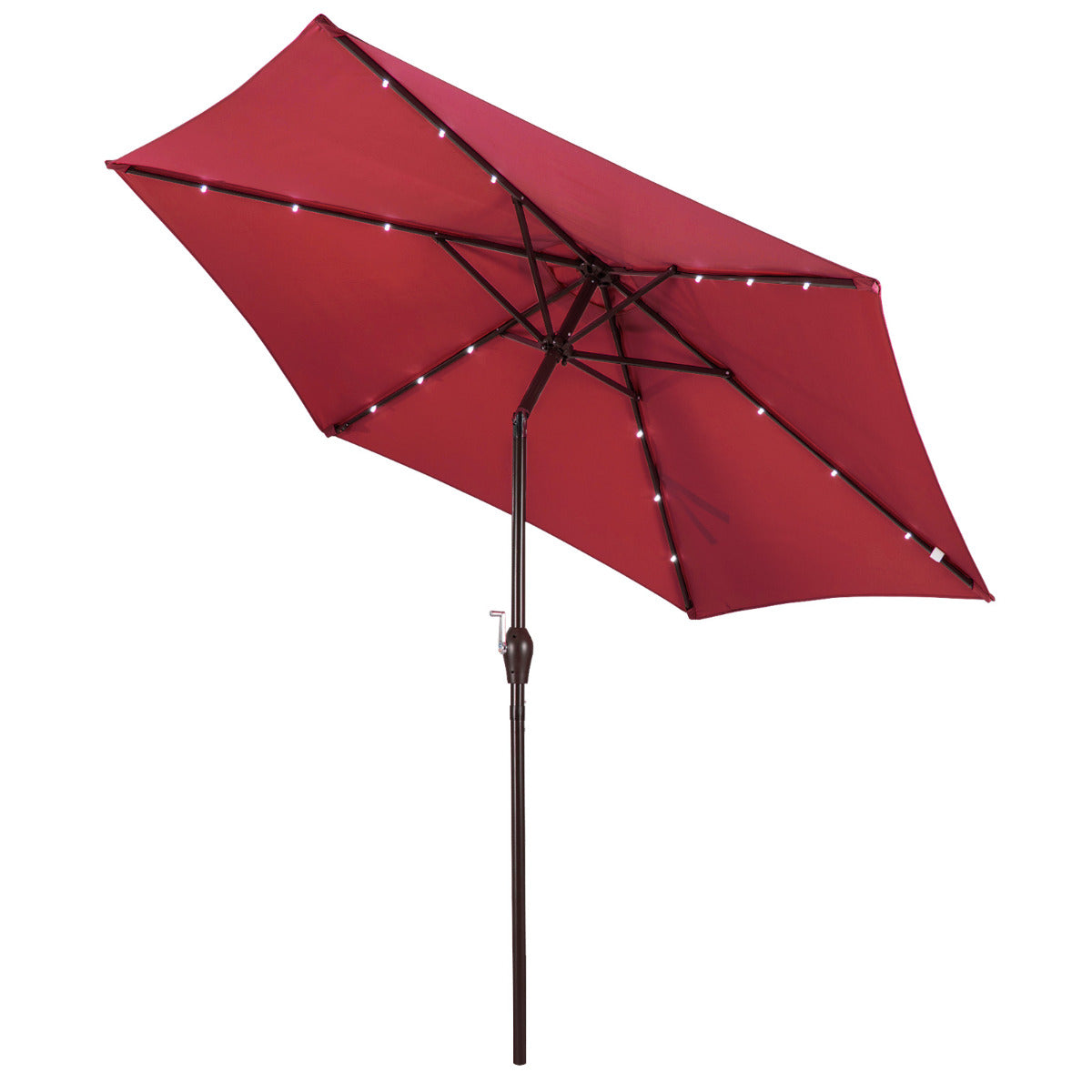 Guarda-sol com luzes LED de jardim em ferro Ø270 cm Vermelho Vinho