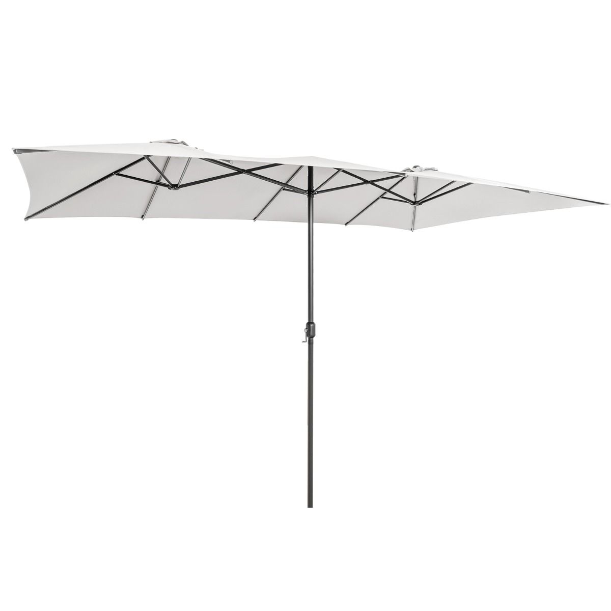 Guarda-Sol Doble de Pátio 4,26 x 2,6 m com Manivela Parte Superior Ventilada Grande Guarda-Sol 10 Varetas para Piscina Terraço Jardim Bege