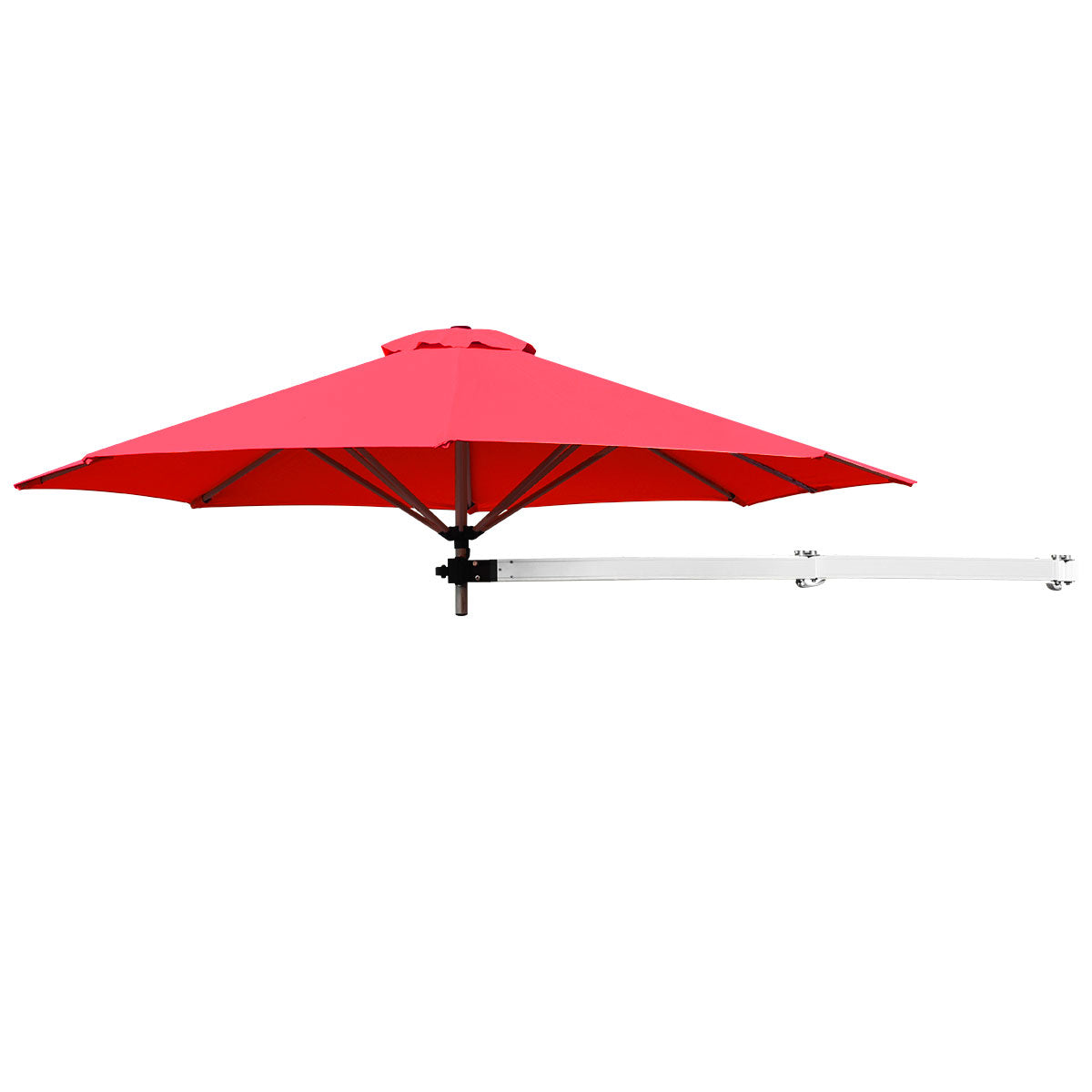 Guarda-Sol de Parede com Poste Ajustável e Inclinável para Jardim, Varanda e Pátio 250 cm x 184 cm Vermelho Escuro