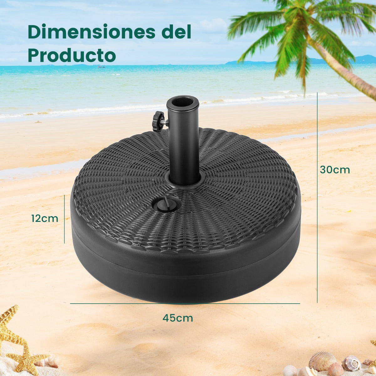 Base de Guarda-Sol Redonda – 45 cm – Preto – HDPE