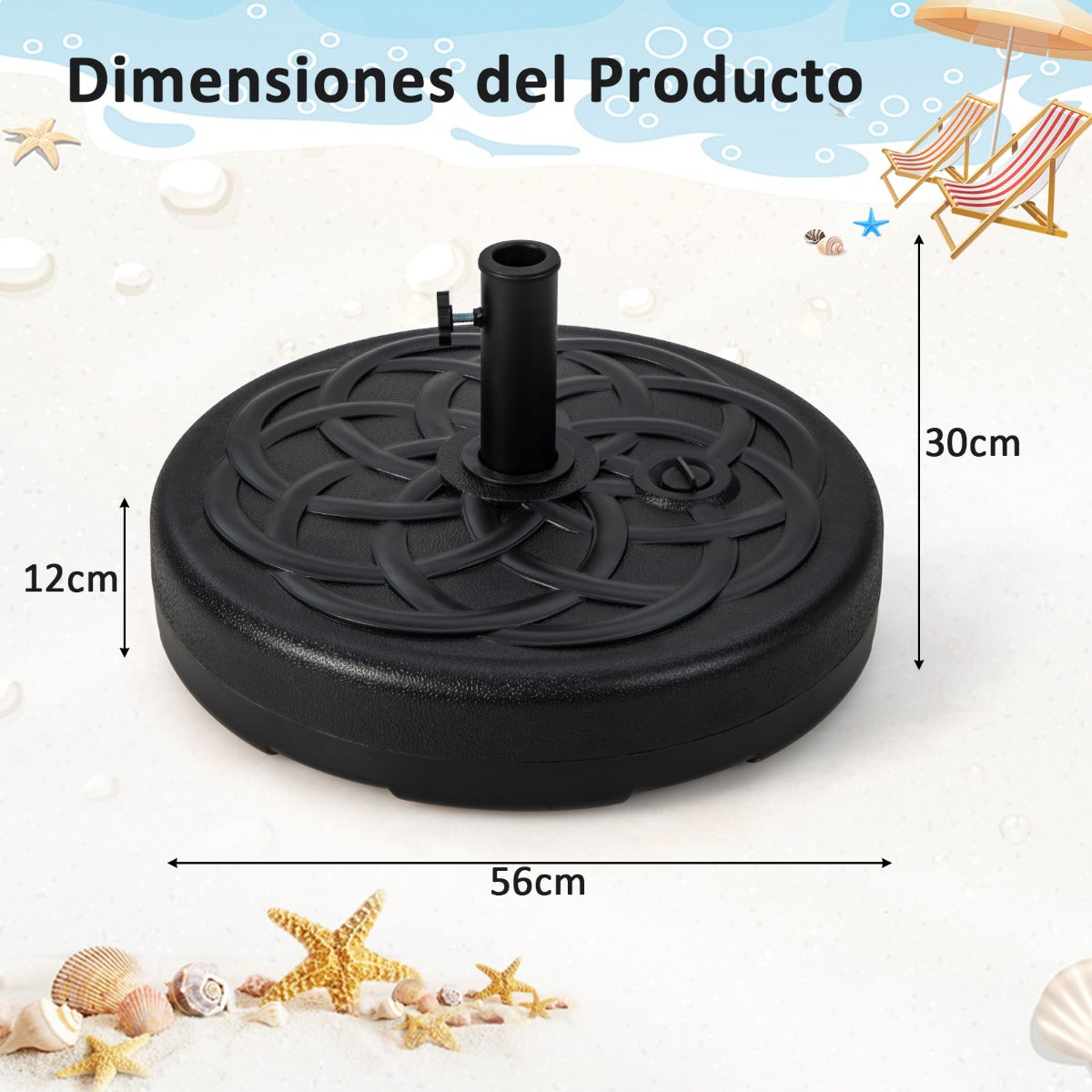 Base para Guarda-Sol Recheável – 56 cm – Preto – HDPE