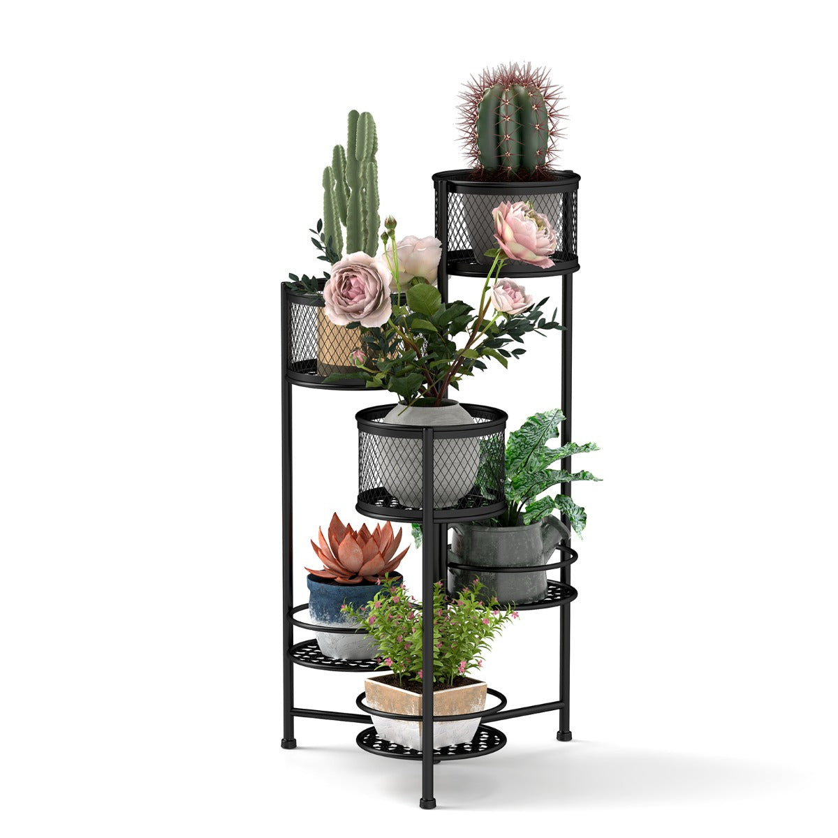 Estante Dobrável de 6 Níveis para Plantas – 41 x 39 x 82 cm – Preto – Metal