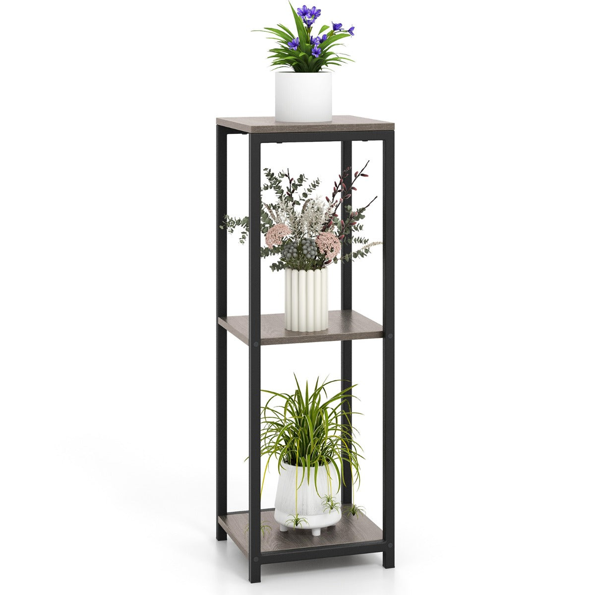 Suporte de Canto para Plantas de Metal – 3 Níveis – Cinzento