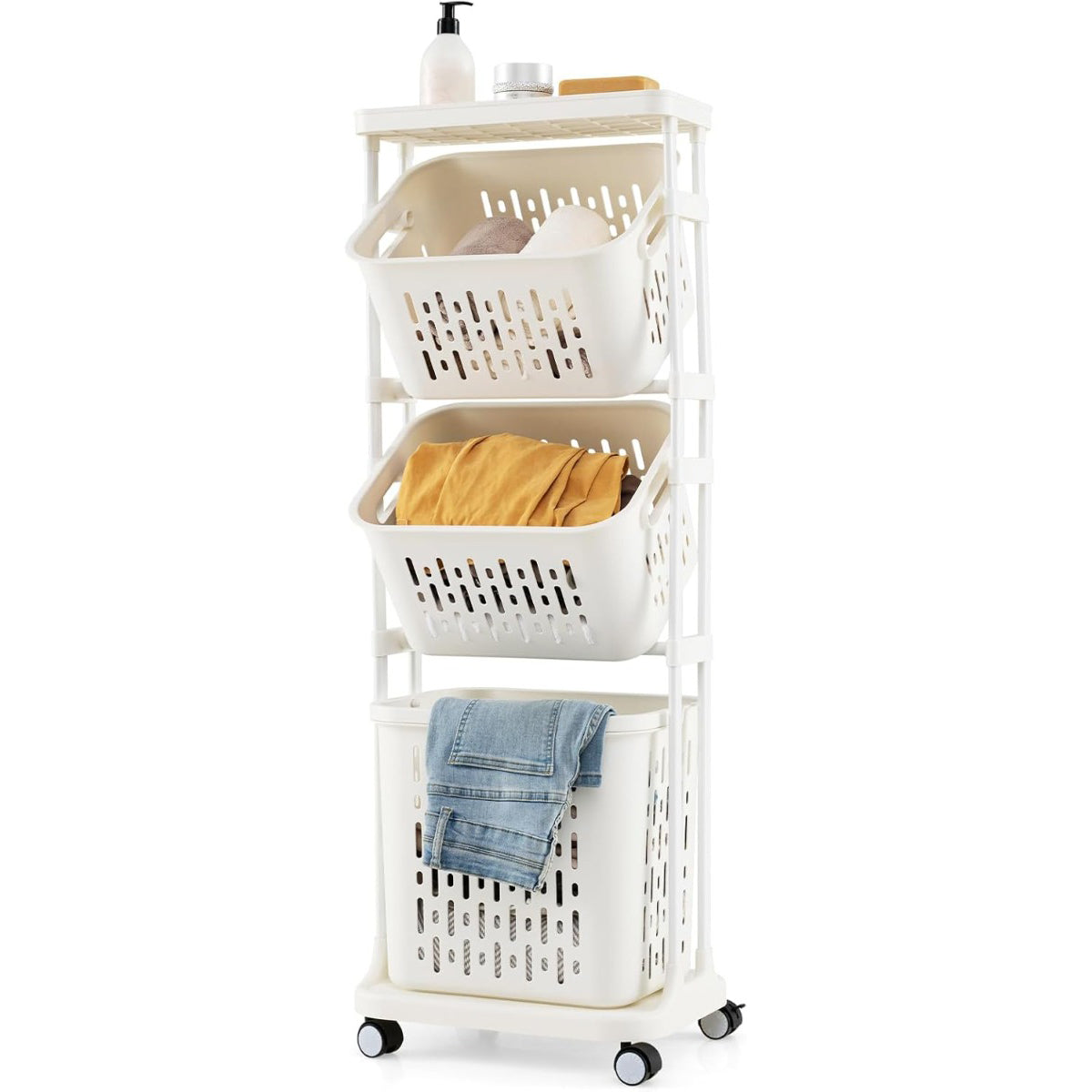 Carrinho de Roupa – 40 x 30 x 112 cm – Branco – Metal