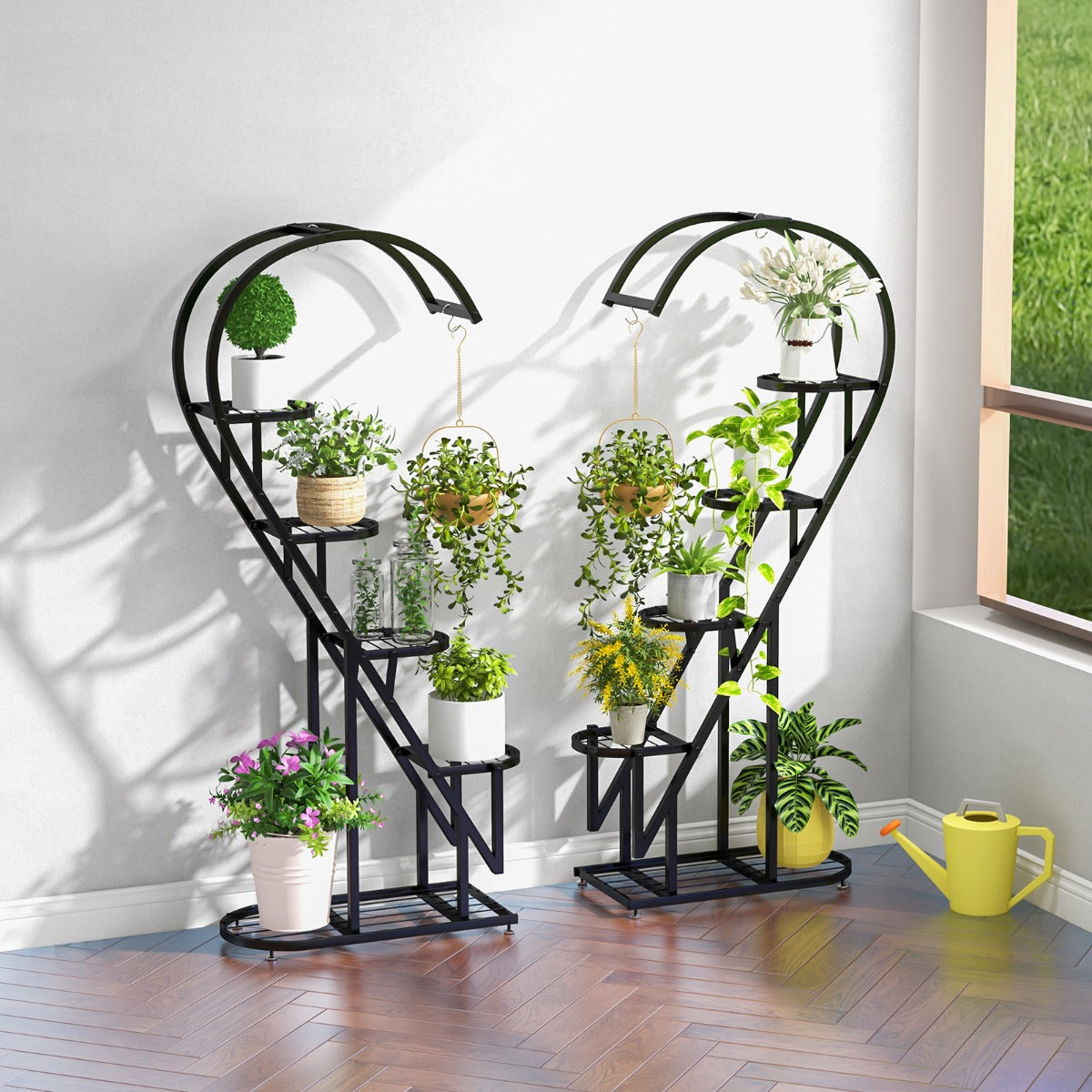Conjunto de 2 Suportes para Plantas em Metal – 71 x 30,5 x 148 cm – Preto