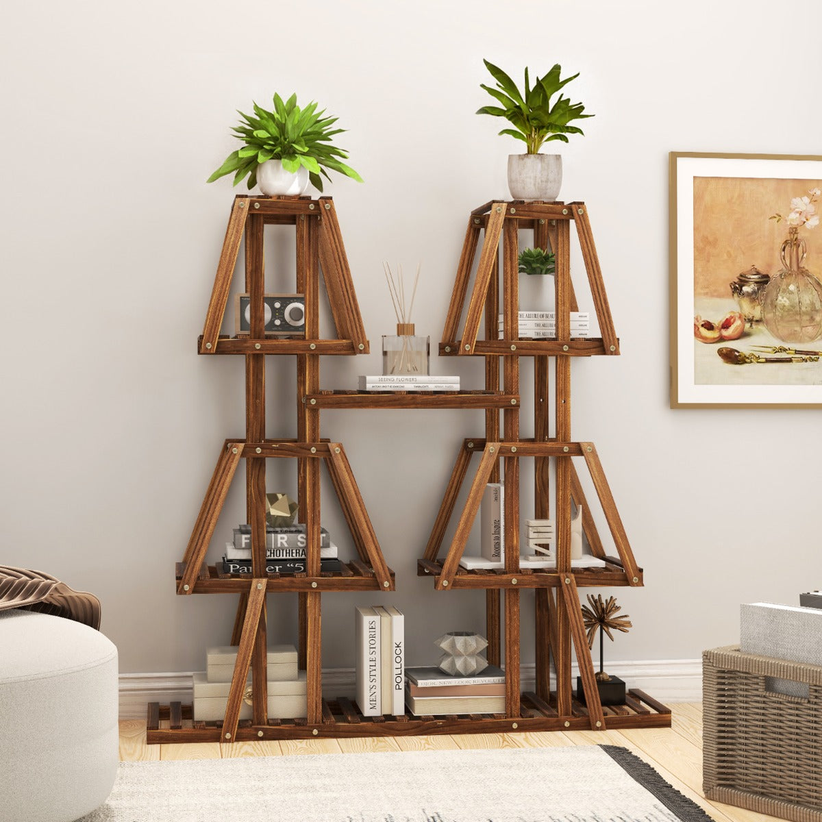 Estante de Madeira de 5 Níveis – 113 x 27 x 114 cm – Castanho – Madeira