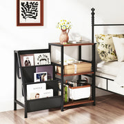 Suporte para Tocadiscos com Armazenamento para Vinis Estante de Exibição 6 Bolsos e Estrutura em Metal Mesa para Discos Castanha